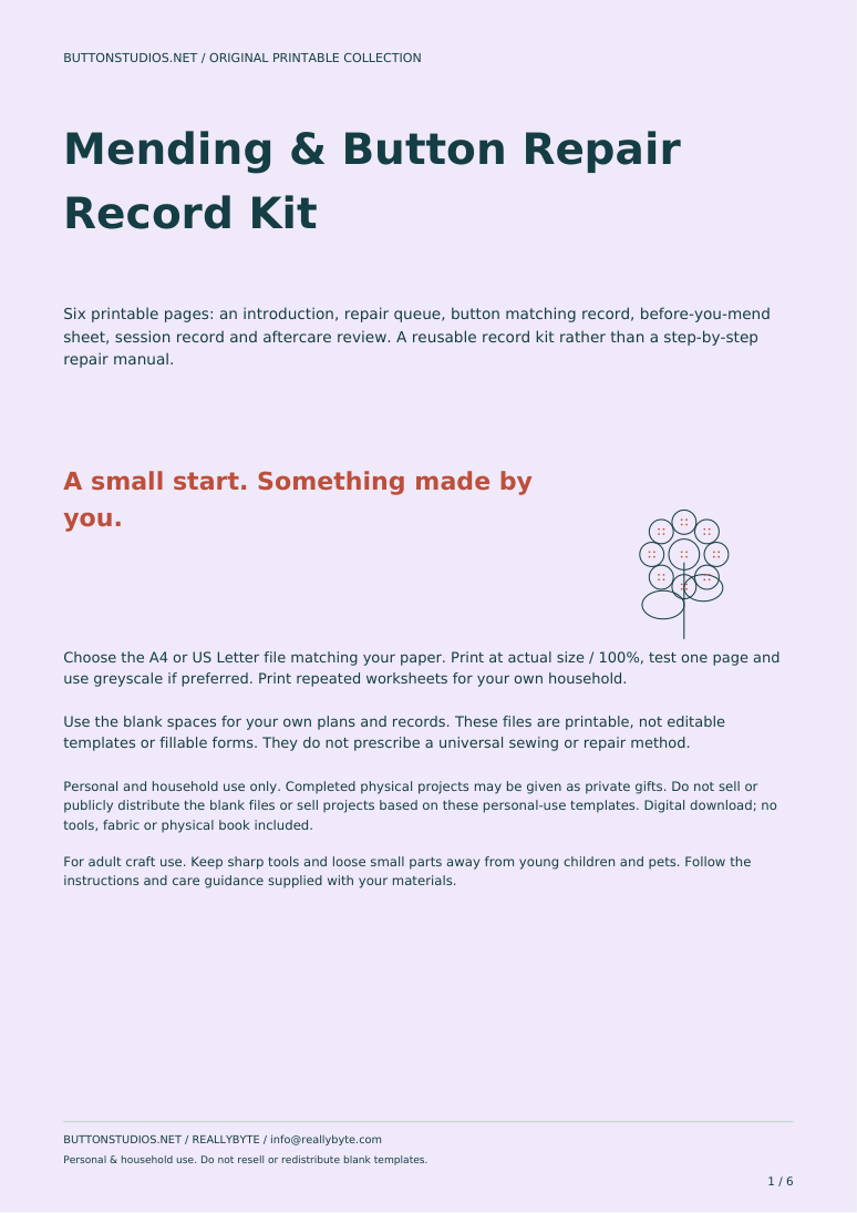 Actual cover of Mending & Button Repair Record Kit